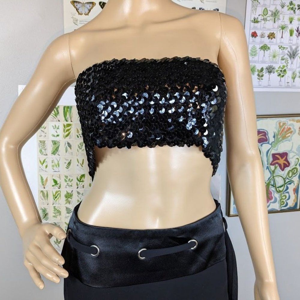 NWT Vintage y2k Gunne Sax Jessica McClintock Tube Top Black Sequins Crop M